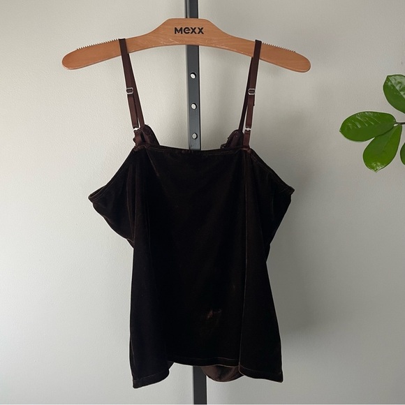 Y2K Vintage 725 Originals Velvet Velour Corset Bustier Lace Up Tank Top Brown - Picture 2 of 6